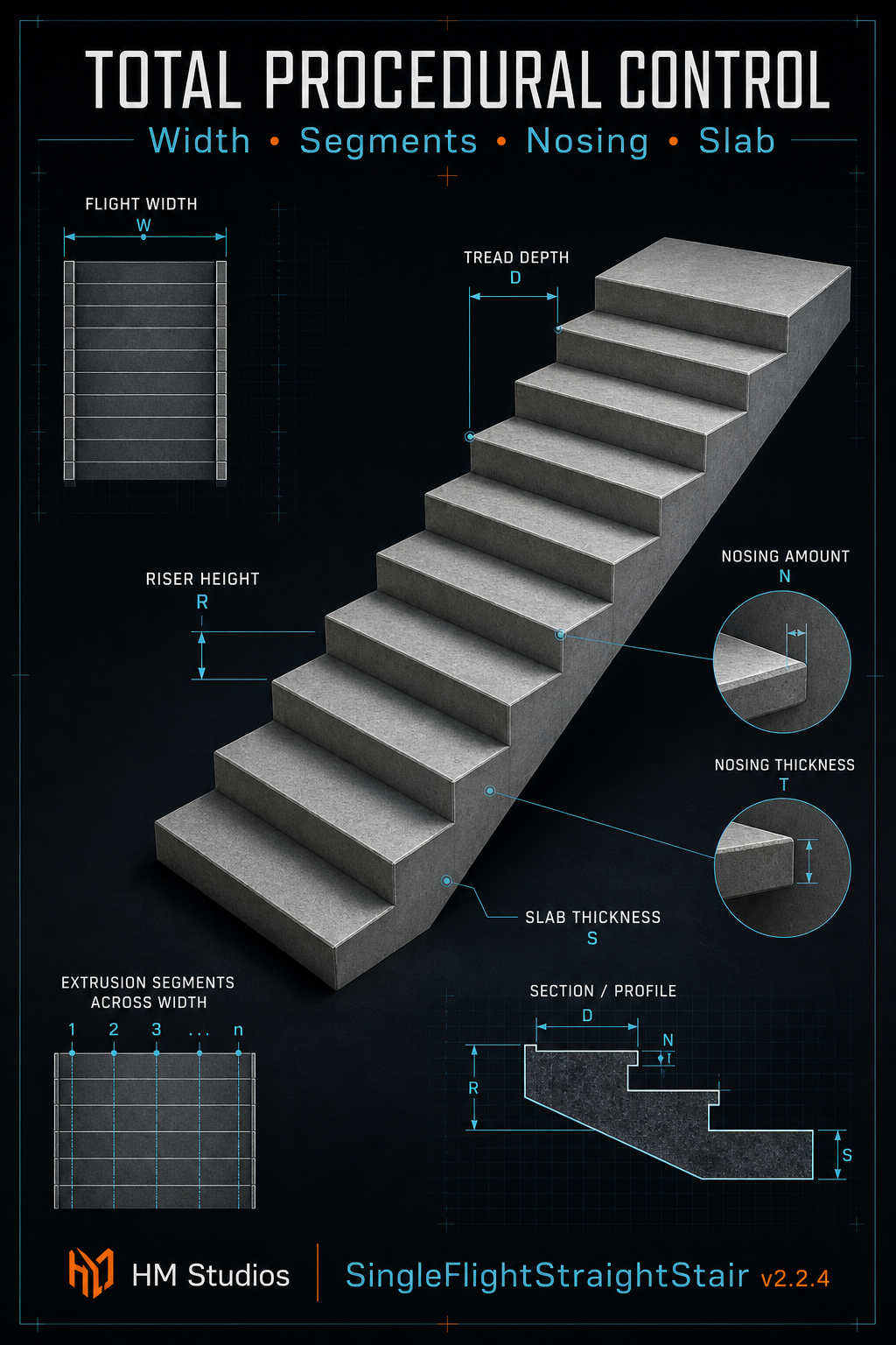 Single Flight Straight Stair Procedural MCG Tool for 3ds max - Image 3