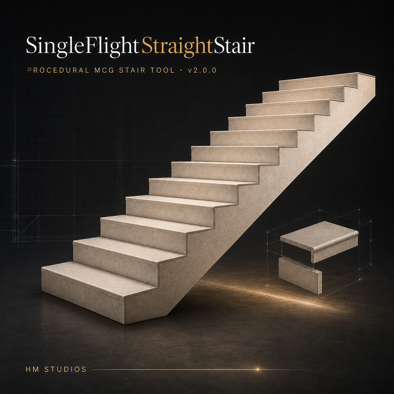 Single Flight Straight Stair Procedural MCG Tool for 3ds max