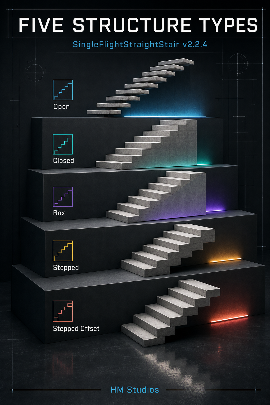 Single Flight Straight Stair Procedural MCG Tool for 3ds max - Image 4
