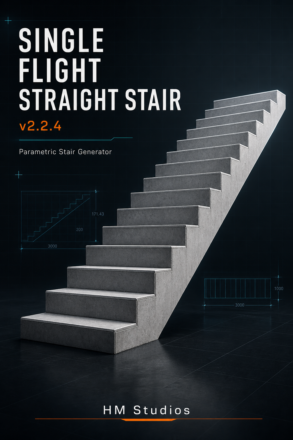 Single Flight Straight Stair Procedural MCG Tool for 3ds max - Image 2